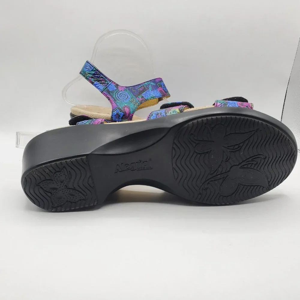 ALEGRIA OLIVIA CRAFTY VIBRANT FLORAL LEATHER ADJUSTABLE STRAP SANDALS - Picture 7 of 9